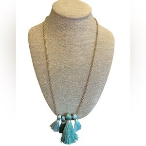 Miss Ivy Pearl Blue Tassel Necklace